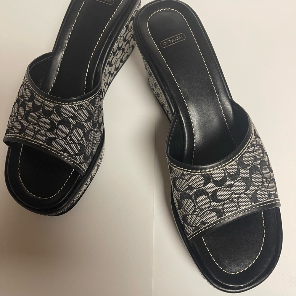 Brand new pair of COACH Logo Wedges size 11 in black and gray